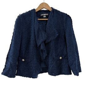 Karl Lagerfeld Paris Blue Tweed Open Front Blazer Small